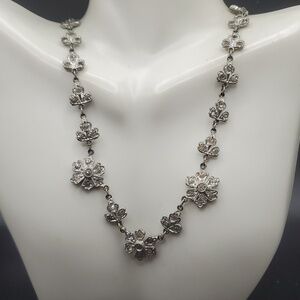 N2920 sterling silver Austrian crystal flower vine necklace formal evening
